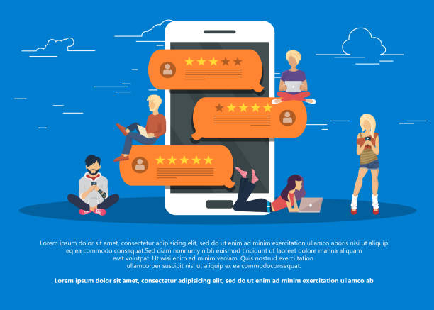 istock Concept of feedback, testimonials messages and notifications. Rating on customer service illustration. Speech bubbles on mobile phone with review rating, flat style smart phone reviews stars. 1135848537