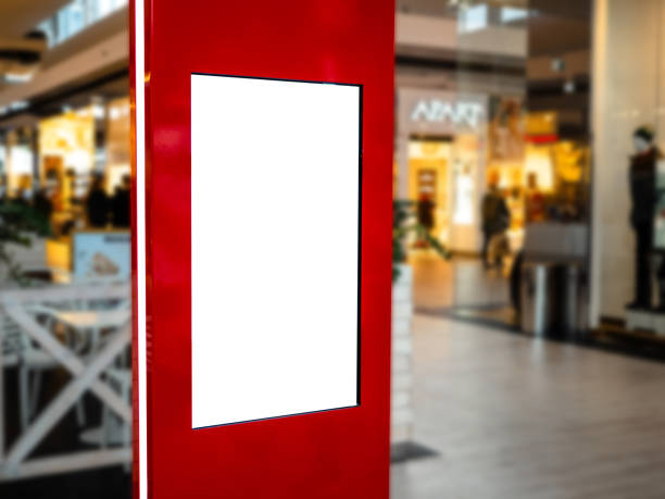 istock Digital media blank black and white screen modern panel, signboard for advertisement design in a shopping centre, gallery. Mockup, mock-up, mock up with blurred background, digital kiosk. 1135849494