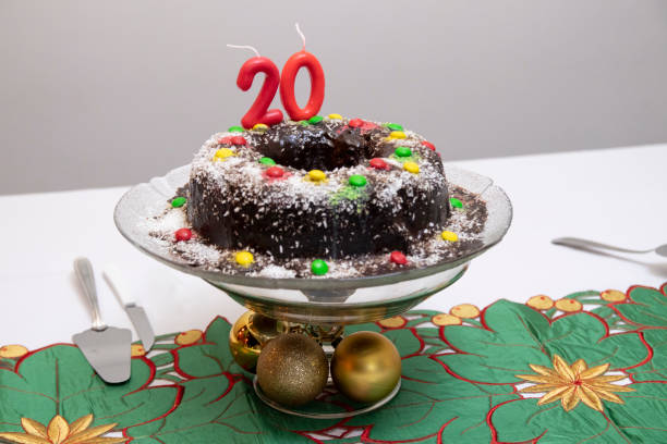 20th birthday chocolate cake with colorful confetti