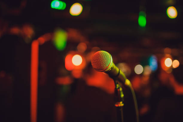 istock Microphone. Microphone close-up. A pub. Bar. A restaurant. Classical music. Music. 1135855529
