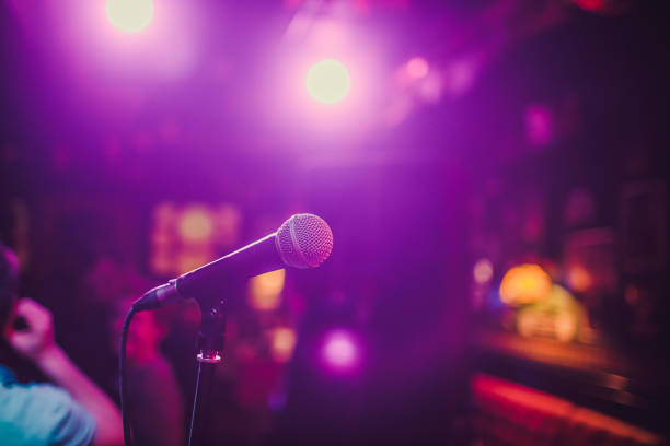 istock Microphone. Microphone close-up. A pub. Bar. A restaurant. Classical music. Music. 1135855533