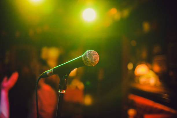istock Microphone. Microphone close-up. A pub. Bar. A restaurant. Classical music. Music. 1135855536