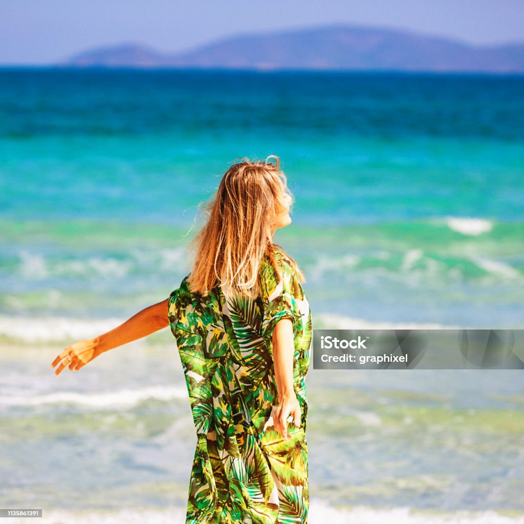 Beautiful Woman Enjoying Summer Vacation Sarong Stock Photo