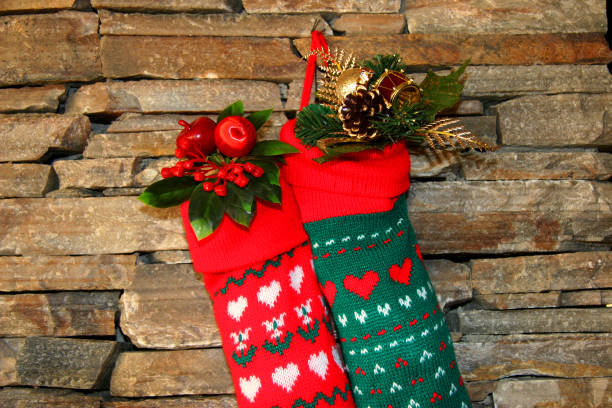 istock Two Festive Wool Christmas Stockings 1135865418