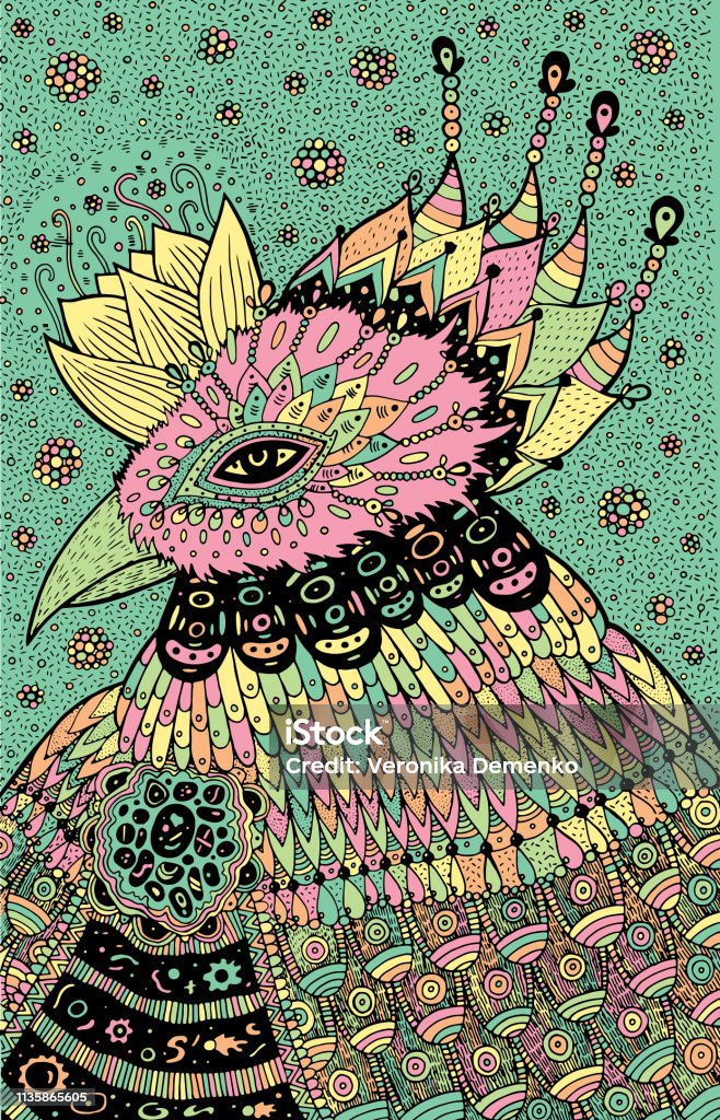 Magical bird - fantasy illustration with pastel colors. Shamanic art. Vector artwork Magical bird - fantasy illustration with pastel colors. Shamanic art. Vector artwork. Animal stock vector