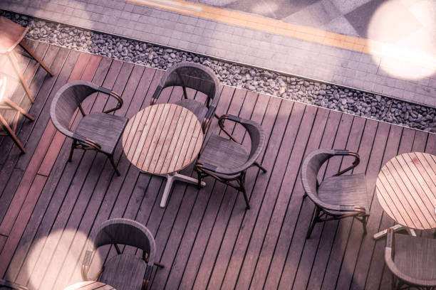 istock Top view of restaurant table with chairs with blank space 1135869137