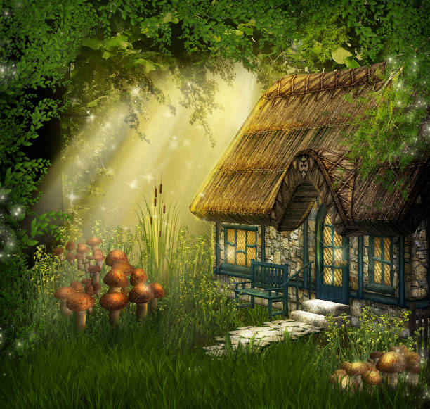 istock 3d illustration fantasy graphic background of flora with a house in between 1135874840