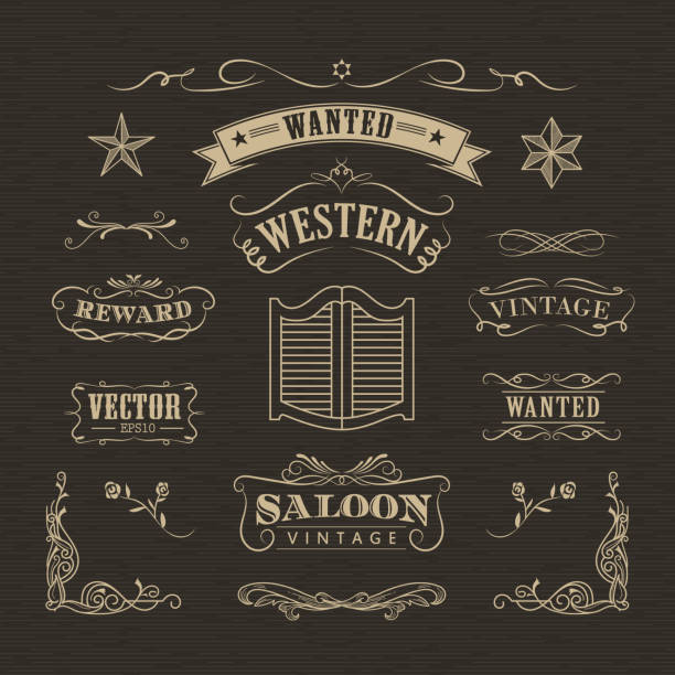 illustrations, cliparts, dessins animés et icônes de western à la main dessiné bannières badge vintage - saloon