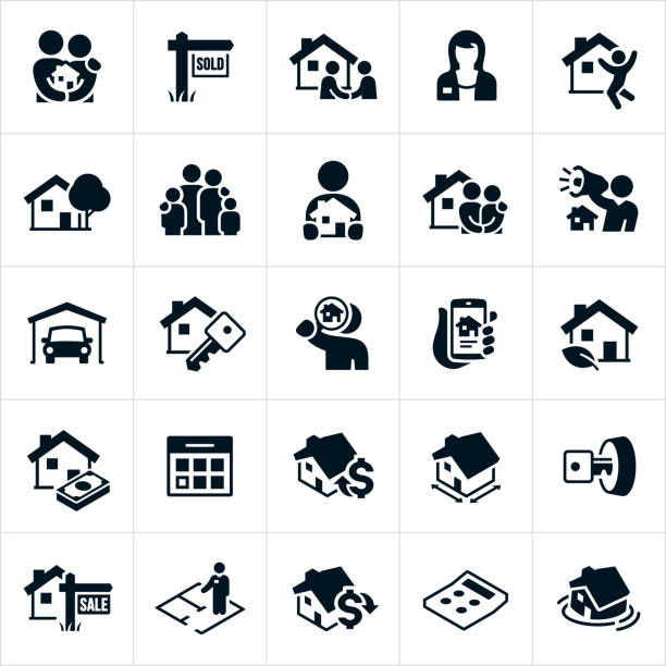 home real estate icons - symbol computer icon icon set monochrome stock-grafiken, -clipart, -cartoons und -symbole