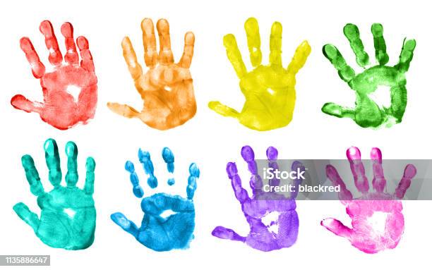 Colorful Children Hand Prints Stock Photo - Download Image Now - Handprint, Paint, Hand