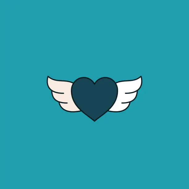 Vector illustration of Heart angel wings line icon