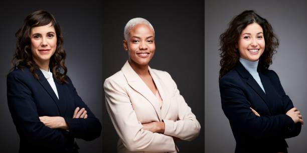 Business portraits composite, three woman dressed in suit.