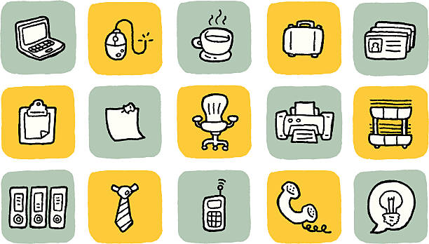 Doodle Icon Set - Office vector art illustration