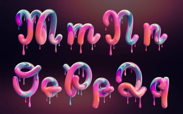 istock Cream alphabet, set of 3d letters with melted colorful shape. 1135897637