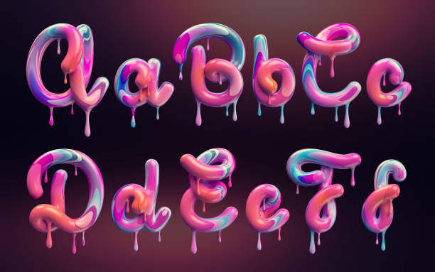 istock Cream alphabet, set of 3d letters with melted colorful shape. 1135897639