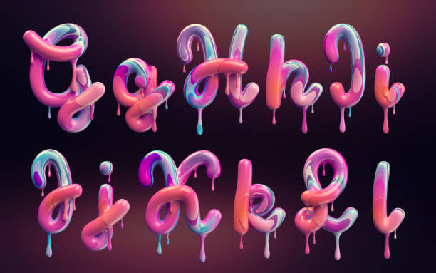 Cream alphabet, set of 3d letters with melted colorful shape.
