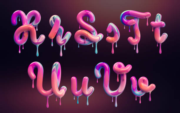 istock Cream alphabet, set of 3d letters with melted colorful shape. 1135897643