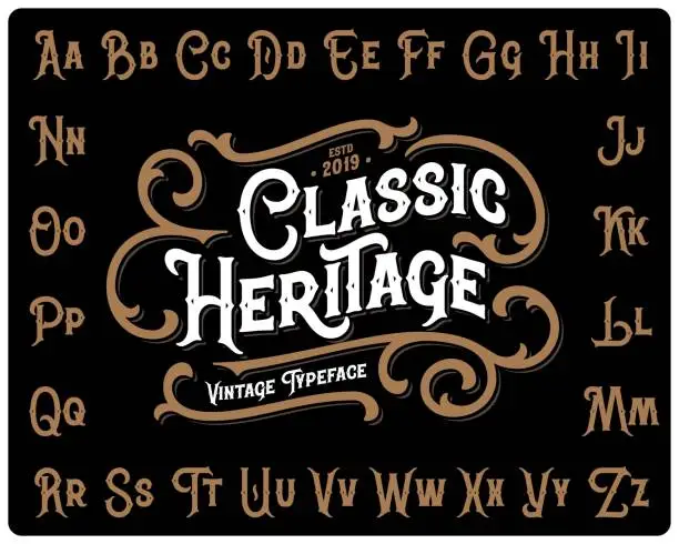 Vector illustration of Vintage font set named 