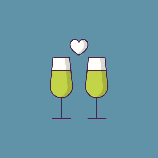 Celebration Social Media Flat Design Icon Internet, Drink, Alcohol, Champagne, Food and Drink champagne-glass-shadow stock illustrations