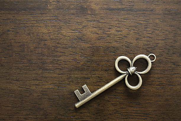 istock Old classic key on wooden table 113590380
