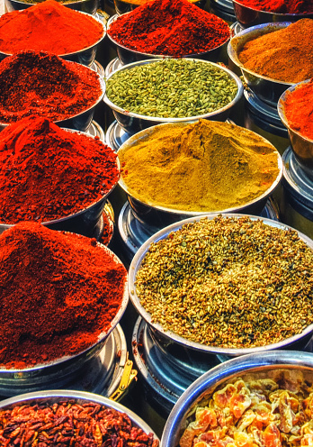 Close up of Traditional spices at a market.