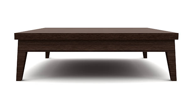 tavolo in legno marrone moderno isolato su sfondo bianco - tavolino foto e immagini stock