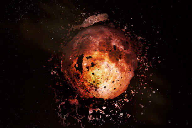 Photo of Explosion of the moon in space. Fragments of the planet scatter around. Apocalypse. Elements of this image furnished by NASA.