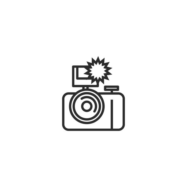 Camera flash rounded icon Drawing - Activity, Banner - Sign, Circle, Equipment, Home Video Camera camera flash photos stock illustrations