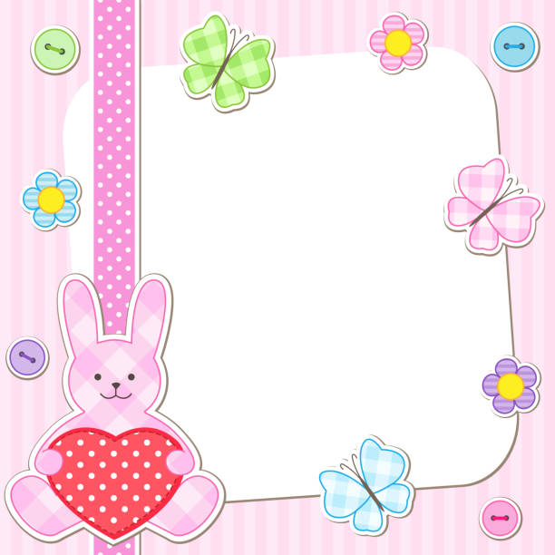 розовые карты кроликов - лента для шитья stock illustrations