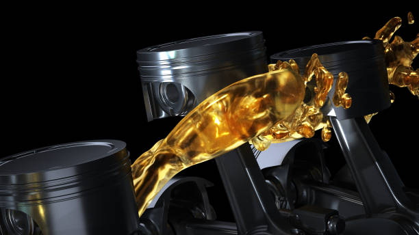 3d illustration of car engine with lubricant oil on repairing. concept of lubricate motor oil - lubrication imagens e fotografias de stock