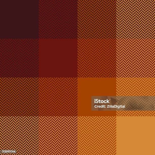 Herringbone Pixel Plaid In Brown Orange And Yellow Seamless Tartan Check Plaid For Poncho Scarf Coat Home Textile Or Other Fabrics Stock Illustration - Download Image Now