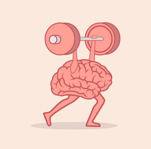 ilustraciones, imágenes clip art, dibujos animados e iconos de stock de cerebro levantar pesas sobre la cabeza - brain gym