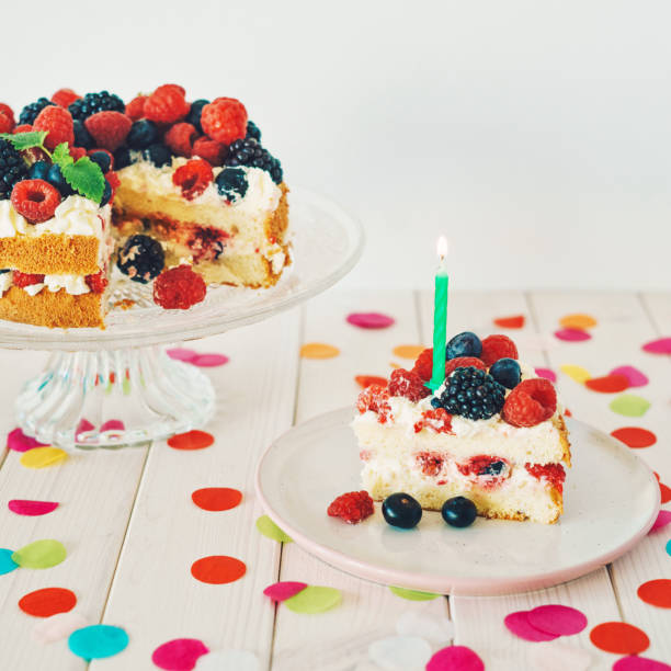 istock Berry birthday cake with colourful confetti 1135913508