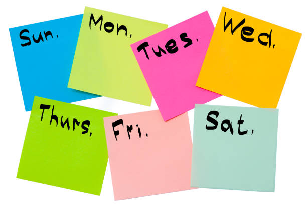 istock Plan of the week on stickers. Colored stickers. Office forms and blank stickers. 1135914097