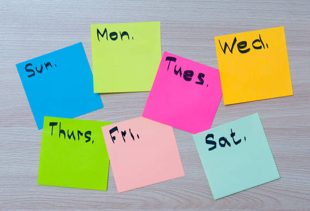 istock Plan of the week on stickers. Colored stickers. Office forms and blank stickers. 1135915238