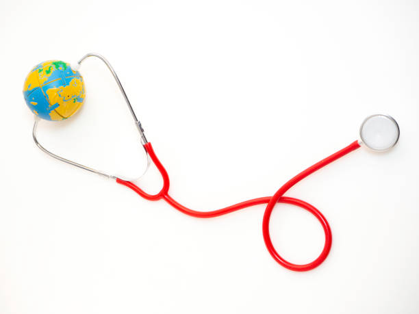 istock Red Stethoscope on white background. Health care concept 1135915979