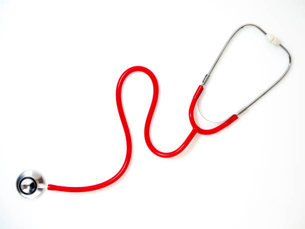 Red Stethoscope on white background. Health care concept