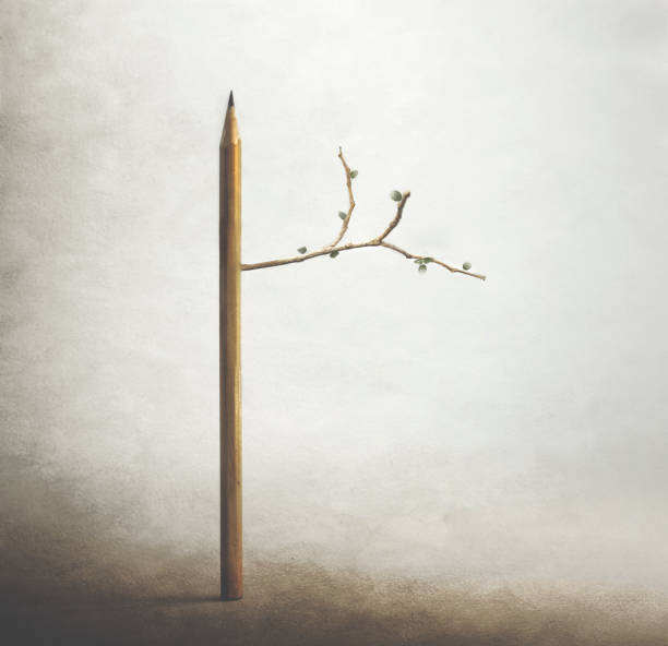 istock surreal tree with pencil trunk, concept of life and spring time 1135920491