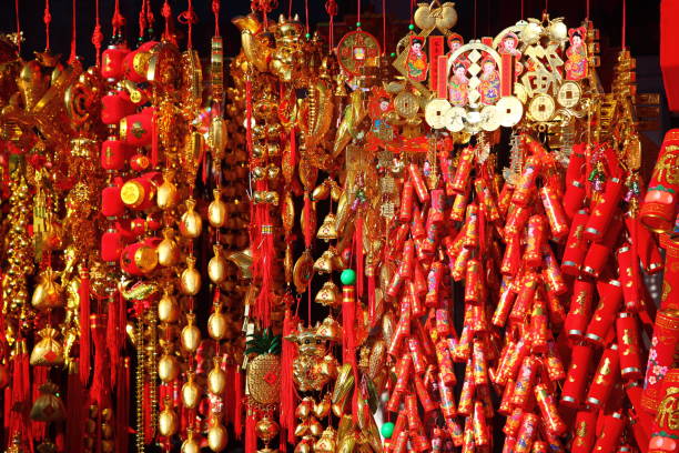 istock Traditional Chinese New Year firecracker decoration, symbolizing auspicious red lanterns 1135923514