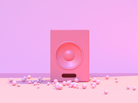 minimal abstract pink scene floor wall round speaker music concept 3d rendering