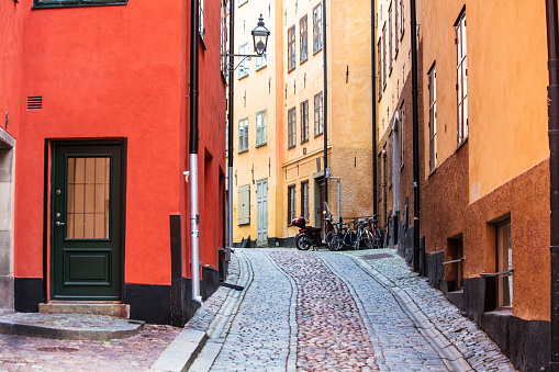 bicycle on the old street in Stockholm, sweden