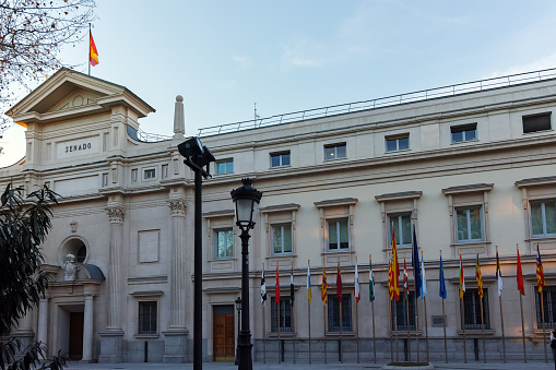 French National Assembly (Palais Bourbon) , with a statue representing the law. Paris in France, August 20 th, 2023.