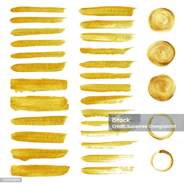 Golden Brush Stoke Hand Painted Stock Illustration - Download Image Now - Gold - Metal, Gold Colored, Brush Stroke