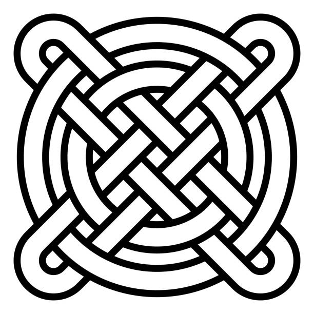 illustrations, cliparts, dessins animés et icônes de motif celtique national entrelacé cercles et croix, vecteur motif chinois tissage, le symbole du bonheur, de la richesse et de la bonne chance - celtic culture frame circle tied knot