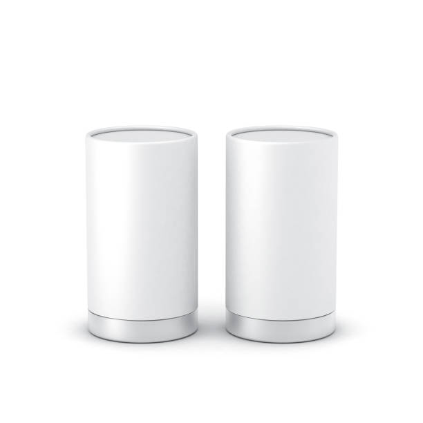 istock Two White paper Tin Cans packaging Mockup with metal lid 1135933945