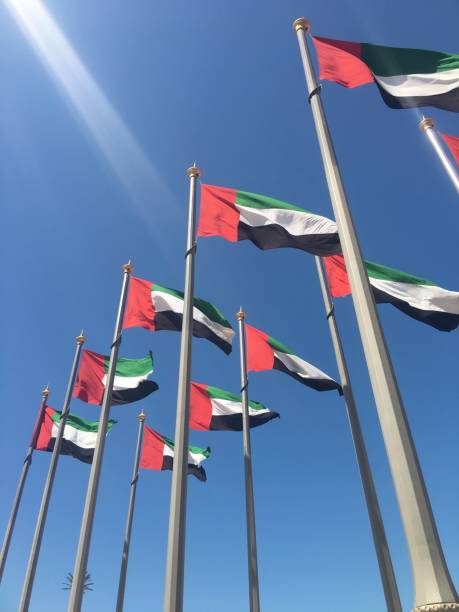 национальный флаг объединенных арабских эмиратов - flag of the united arab emirates стоковые фото и изображения