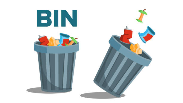 illustrazioni stock, clip art, cartoni animati e icone di tendenza di bin garbage vector. pieno di spazzatura. invertito. illustrazione piatta isolata - spreco alimentare