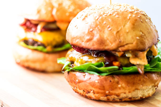 Delicious hamburger with lots of cheddar