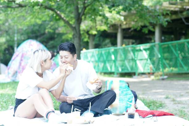 istock Happy couple eating lunch in the park 1135938575