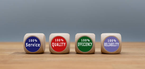 Four cubes with the text 
